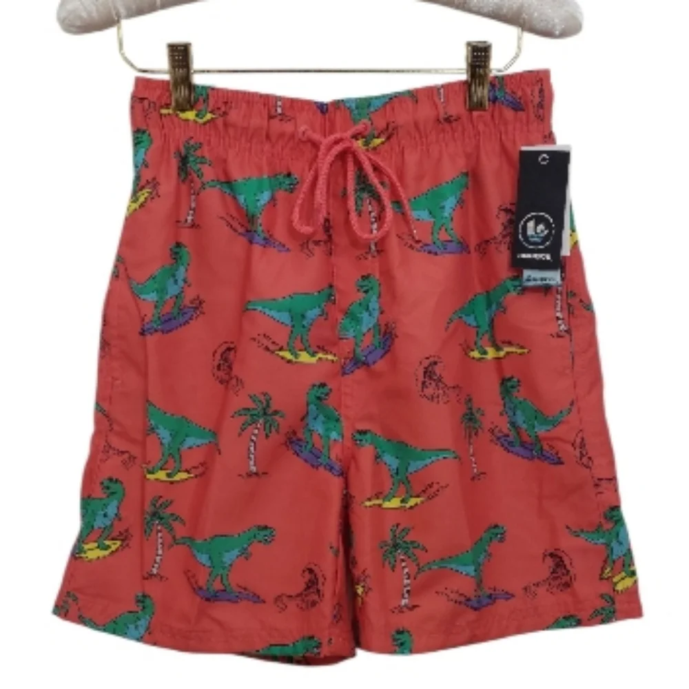 Burnside Boys Size Small Swim Trunks Shorts Coral Dinosaur Surfing Ocean